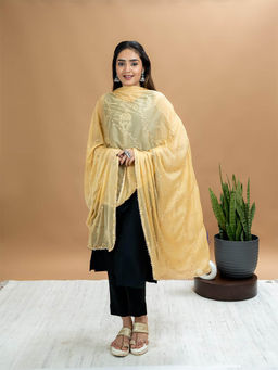 Hella Fashions - Cream Chiffon Embroidered Dupatta