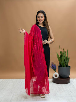 Hella Fashions - Red Chiffon Embroidered Dupatta