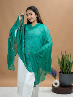 Hella Fashions - Green Chiffon Embroidered Dupatta