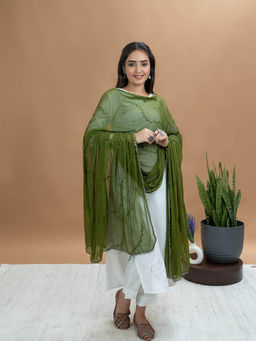 Hella Fashions - Olive Chiffon Embroidered Dupatta