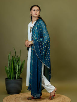 Hella Fashions - Teal Chiffon Woven Dupatta
