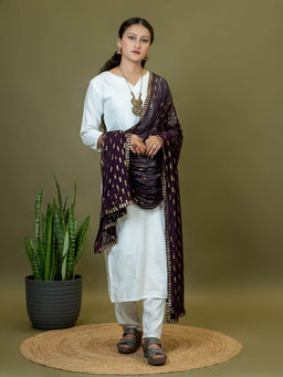 Hella Fashions - Wine Chiffon Woven Dupatta