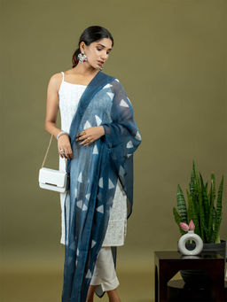Ushvii - Chhayaa Teal Printed Dupatta