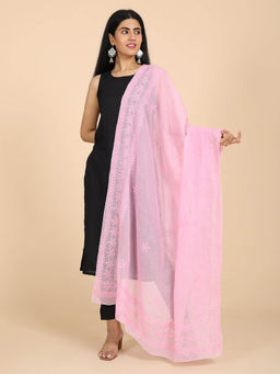 Ushvii - Shifa Pink Chikankari Dupatta