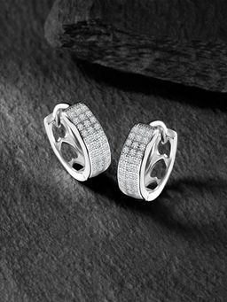 Peora - 925 Sterling Silver Cubic Zirconia Hoop Huggie Earrings