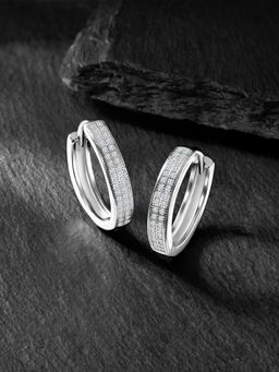 Peora - 925 Sterling Silver Micro Pave Cubic Zirconia Hoops Huggie Earrings
