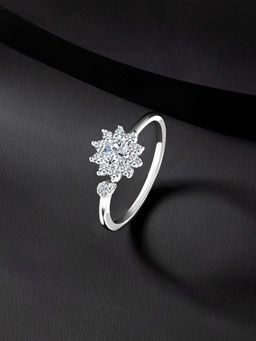 Peora - 925 Sterling Silver Floral Cubic Zirconia Rhodium Plated Ring