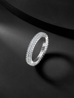 Peora - 925 Sterling Silver Rhodium Plated Cubic Zirconia Studded Band Ring