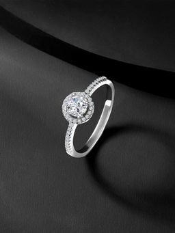 Peora - 925 Sterling Silver Rhodium Plated Classic Solitaire Ring