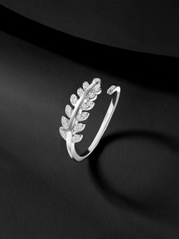 Peora - 925 Sterling Silver Cubic Zirconia Leaf Design Ring