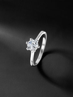 Peora - Round Solitaire Cubic Zirconia 925 Sterling Silver Ring