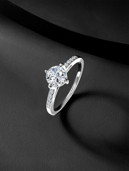 Peora - 925 Sterling Silver Round Solitaire Cubic Zirconia Ring