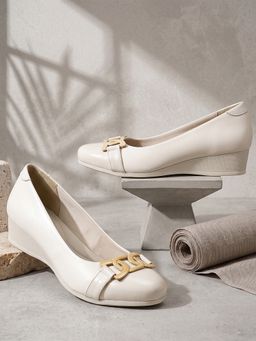 Bata - Women Off White Casual Wedge Pump Heels - Elegant Style With Extra Comfort Support