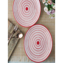The Decor Mart - Red Illustrated Ceramic Dinner Plate Set of 2