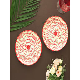 The Decor Mart - Red Illustrated Ceramic Quarter Plate Set of 2