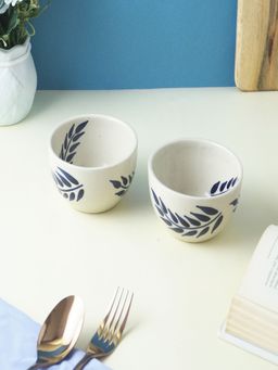 The Decor Mart - Blue Leaf Ceramic Bowl Set of 2