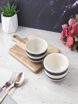The Decor Mart - Black Stroked Ceramic Bowl Set of 2