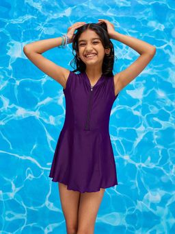 LYCOT - Purple Girl Swimdress with Attached Shorts