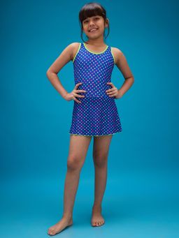 LYCOT - Blue Girl Multi-Color Printed Swimsuit with Attached Shorts