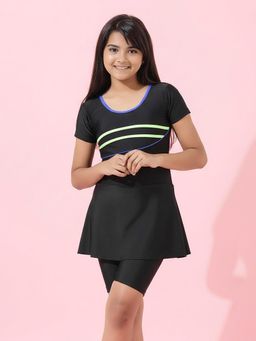 LYCOT - Black Girl Swimsuit with Attached Shorts