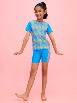 LYCOT - Blue Girls All In One Swim Set T-Shirt and Shorts
