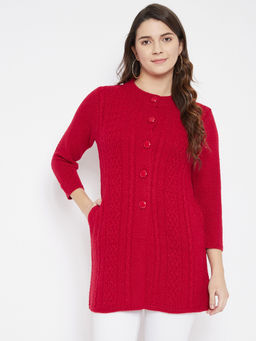 ZIGO - Super Warm Super Soft Round Neck Full Sleeves Self Design Long Cardigan