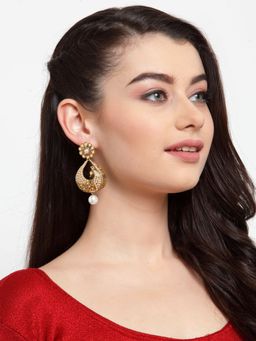 Anika's Creations - Anika's Creation Elegant Peacock Design Pearl Studded Chandbali Earrings