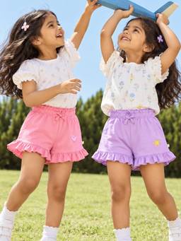 Somersault - Pure Cotton Multi-Color Regular Fit Shorts for Girls (Pack of 2)