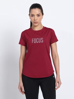 CLOTHWIK - Maroon Women Typography T-Shirt