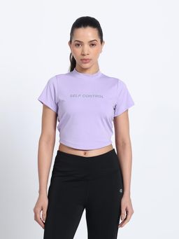 CLOTHWIK - Purple Women Typography Crop T-Shirt