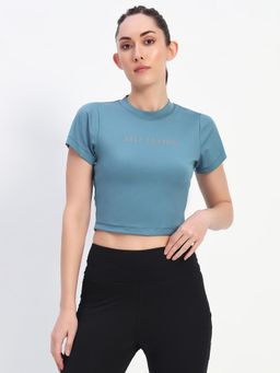 CLOTHWIK - Blue Women Typography T-Shirt