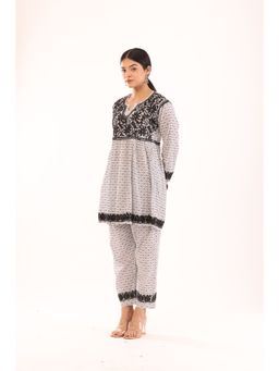 Rivaz Threads and Co - Frock Style In Ghaspatti Work Grey Co-Ord (Set of 2)