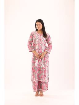 Rivaz Threads and Co - Modal Chikankari Ghaspatti Work Kurta with Palazzo - Grey (Set of 2)