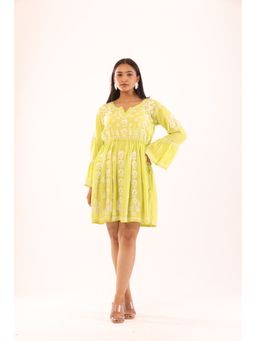 Rivaz Threads and Co - Chikankari Side Draw Strings Dress - Green