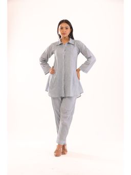 Rivaz Threads and Co - Cotton Collared Shadow Fanda Work Co-Ord - Grey (Set of 2)