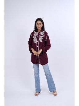 Rivaz Threads and Co - Coloured Shirts For Women With Ghaspatti - Maroon
