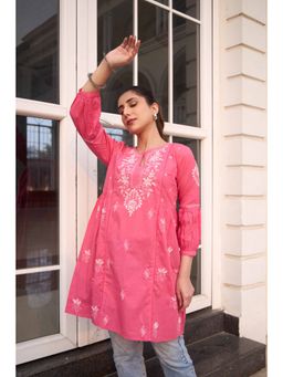 Rivaz Threads and Co - Hoor Chikankari Kurti With Ghaspatti In Pink