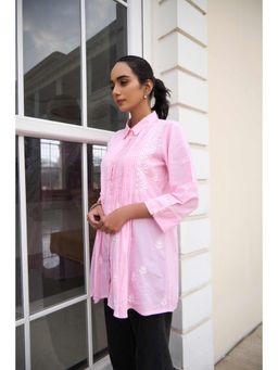 Rivaz Threads and Co - Hoor Chikankari Pantex Baby Pink Ghaspatti Embroidery Shirt