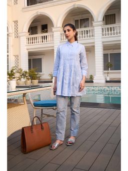 Rivaz Threads and Co - Hoor Chikankari Pantex Powder Blue Ghaspatti Embroidery Shirt
