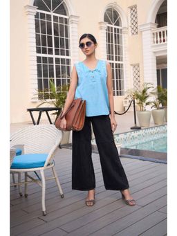 Rivaz Threads and Co - Hoor Chikankari Shirt - Sleeveless Collared With Ghaspatti Work In Blue