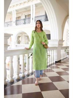 Rivaz Threads and Co - Hoor Pure Kota Doria Chikankari Kurti In Green