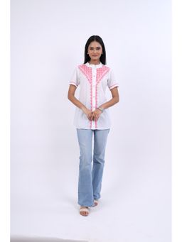 Rivaz Threads and Co - Cotton Chikankari Shirts With Mandarin Collar-Pink