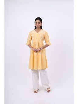 Rivaz Threads and Co - Summer Lucknow Chikankari Kurti With Puff Sleeves - Orange