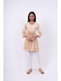 Rivaz Threads and Co - Cotton Chikankari Ghas Patti Shadow Fanda Work Kurti - Beige