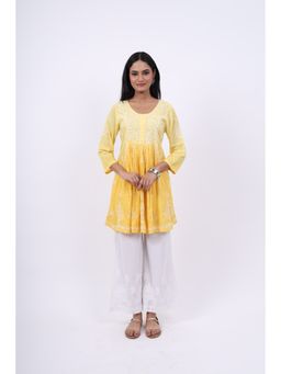 Rivaz Threads and Co - Cotton Chikankari Ghas Patti Shadow Fanda Work Kurti -Yellow
