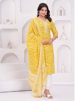 Sindh Fashion - Yellow Semi Cotton Embroidered Kurta with Pant and Dupatta (Set of 3)
