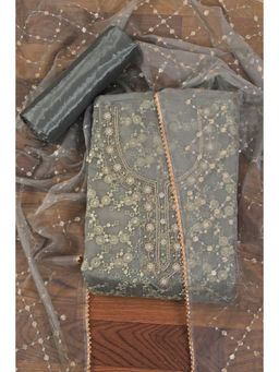 Jaipur Kurti - Embellished Ethnic Motif Printed Organza Unstitched Dress Material with Dupatta Grey