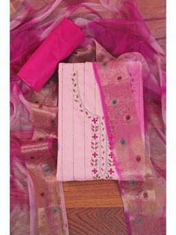 Jaipur Kurti - Cotton Blend Embellished Unstitched Dress Material with Dupatta Pink