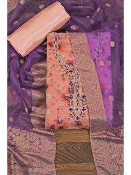 Jaipur Kurti - Cotton Blend Embellished Unstitched Dress Material with Dupatta Orange