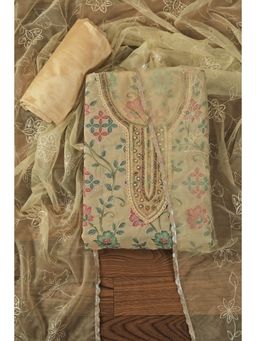 Jaipur Kurti - Cotton Blend Embellished Unstitched Dress Material with Dupatta Yellow